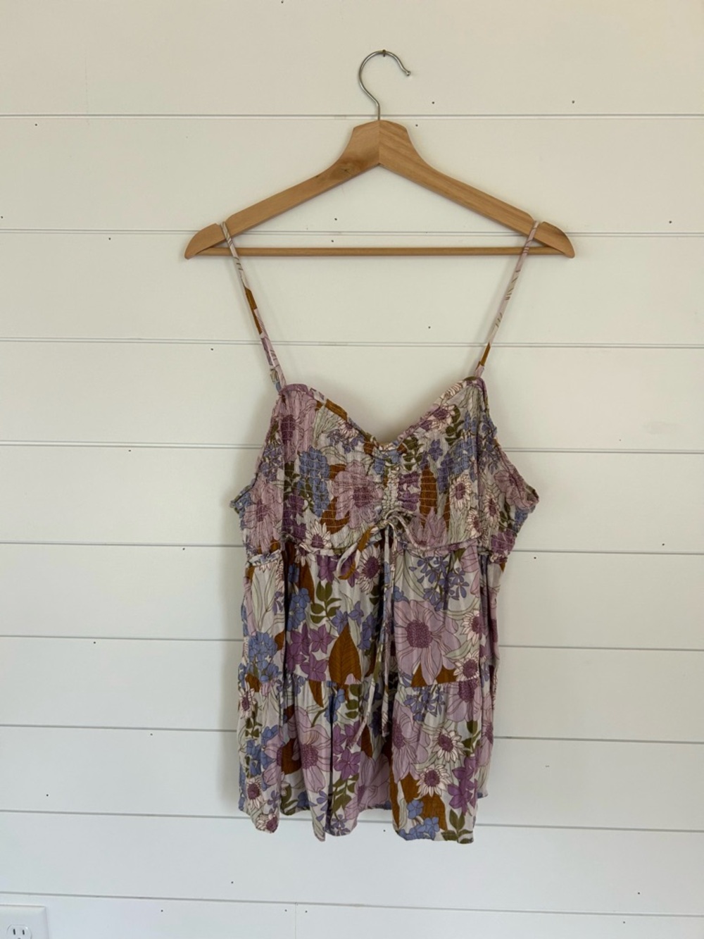 American Eagle Lavender Floral Smocked Cami Tank